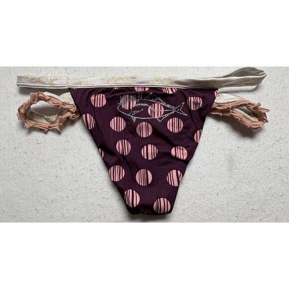 MAAJI Women Swim Bikini Bottom Sz S Reversible Lace Striped Dot Beach Pool 3-25 - Picture 1 of 7